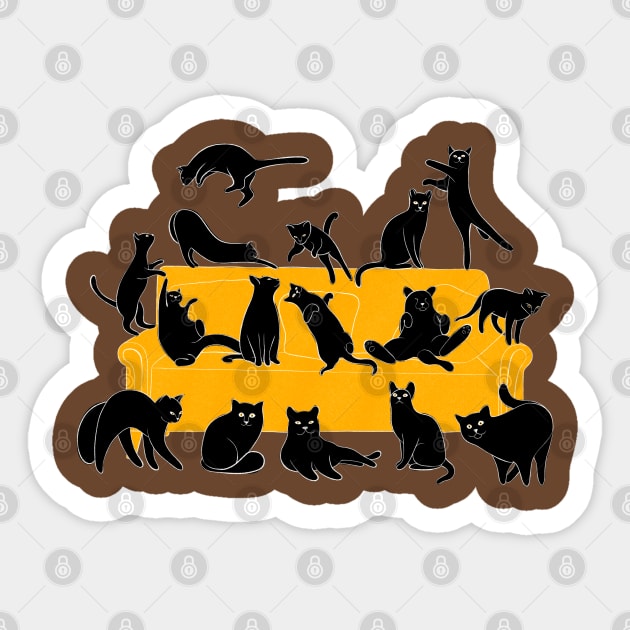 Cute Black Cats on the Couch Sticker by DrawingEggen